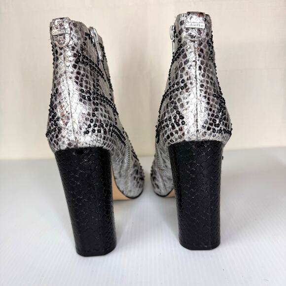 CALVIN KLEIN Jamine Metallic Boot Size 7.5 Leather Glam Sparkle Silver Going Out - Picture 6 of 12